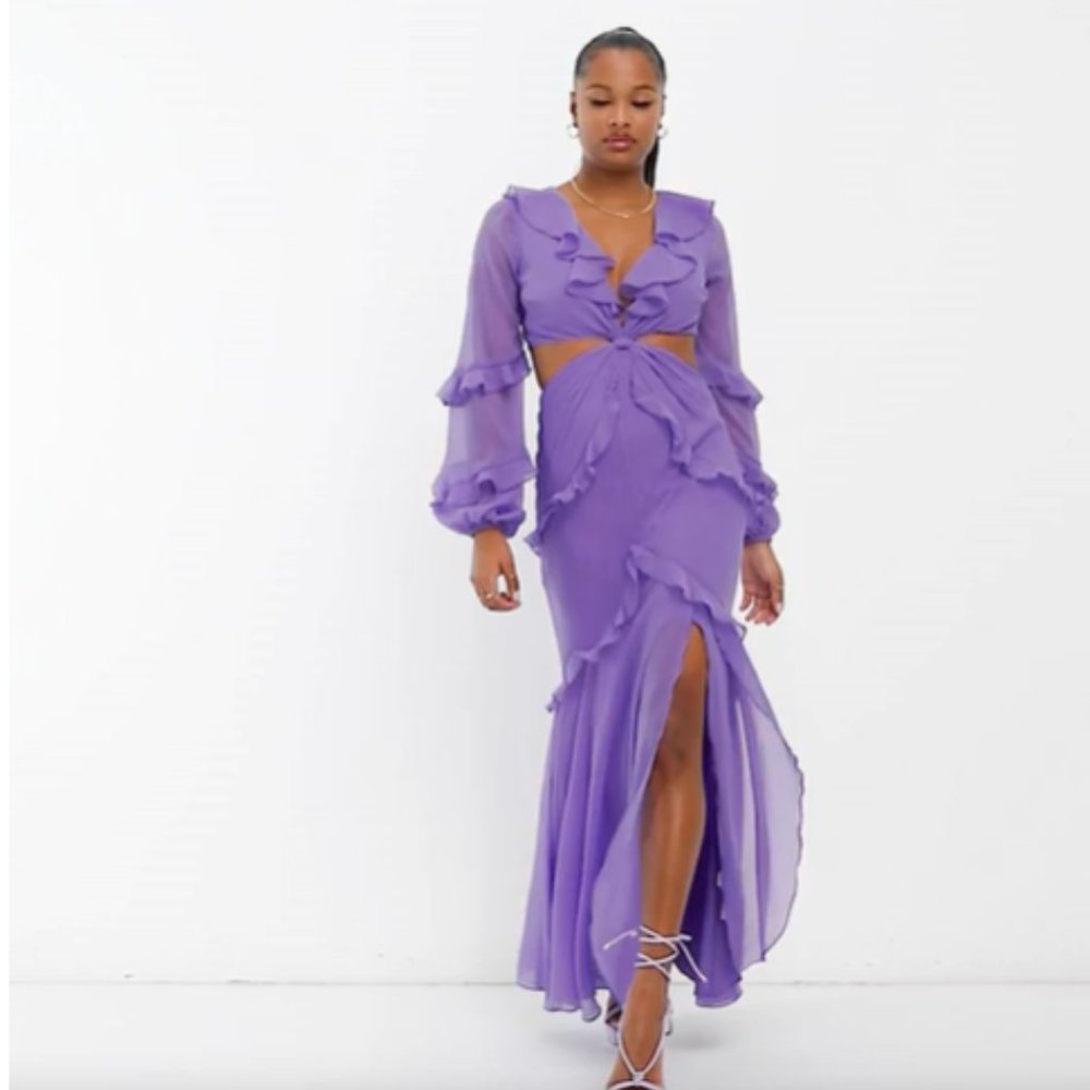 ASOS Petite Twist Waist Cut Out Maxi Dress in Purple 00